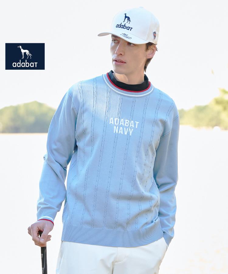 ADABAT NAVY】ケーブルストライプクルーニット（ニット/セーター