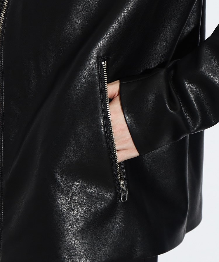 WEB限定】シンセティックレザーシングルライダースジャケット