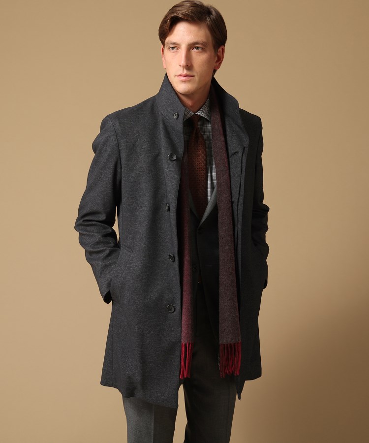 ダウンライナー付き メランジ スタンドカラー コート（スタンドカラー