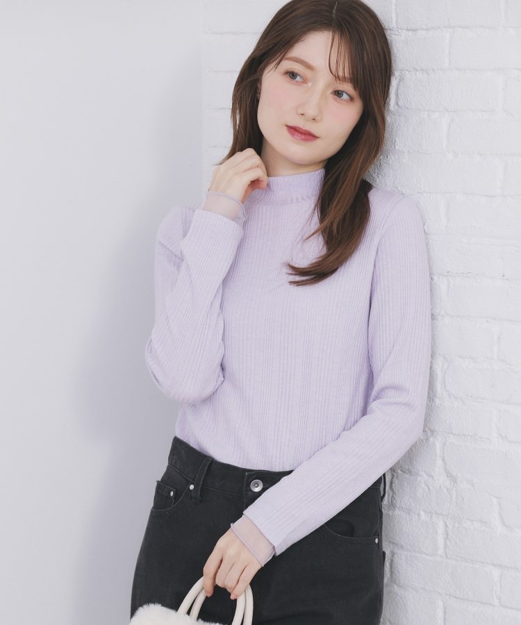 ランダムリブハイネックトップス【洗濯機OK/吸湿発熱】（カットソー