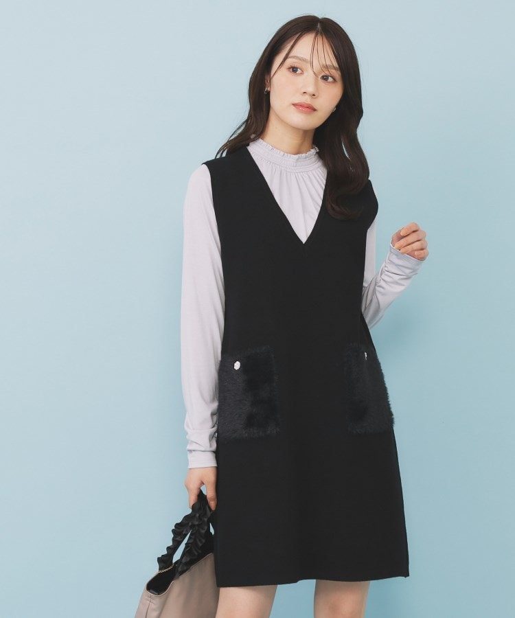 ファーポケットニットジャンスカ【洗濯機OK】（ミニワンピース