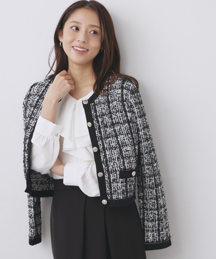 ファンシーヤーントリミングカーディガン【洗濯機OK】（カーディガン