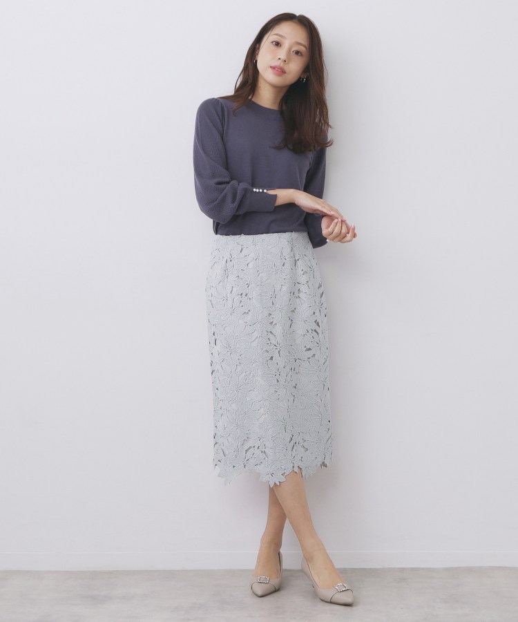 フラワーレースタイトスカート【洗濯機OK】《XS～3L》（ミモレスカート