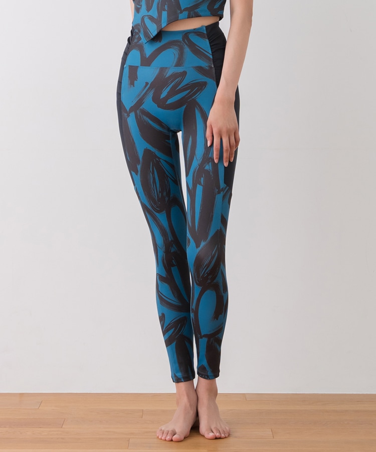 SUKALA】ハートプリントサイドギャザーレギンス(XS・Lサイズ ベージュ