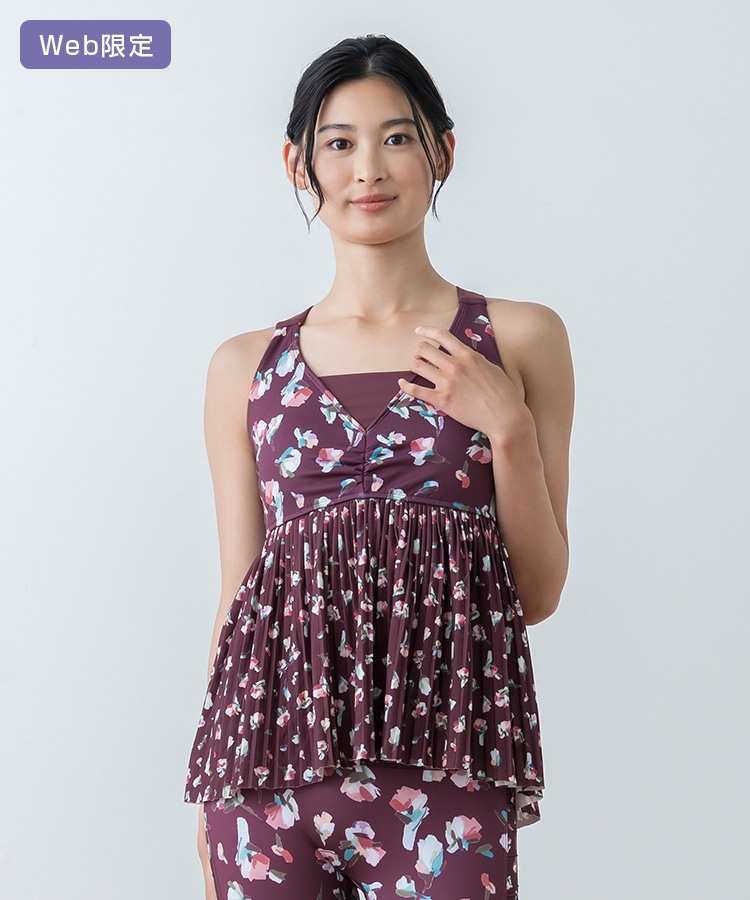 SUKALA】ローズプリントプリーツタンクトップ(XS・S・M・L・LLサイズ