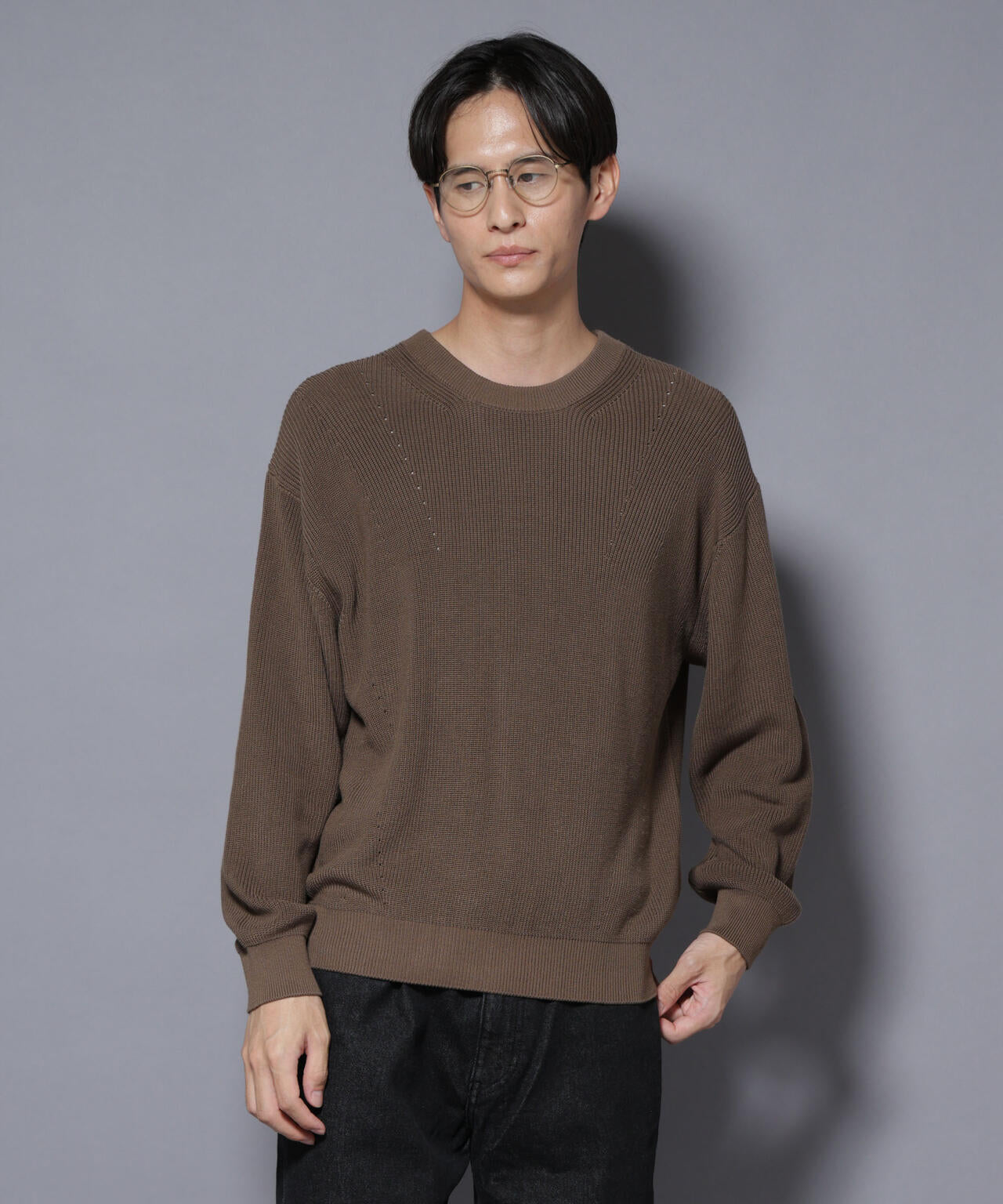 マーセライズコットン 畦クルーネックニット