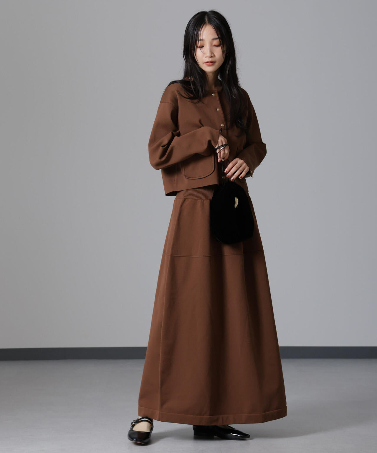 ノーカラー ニット ジャケット ( セットアップ 可)