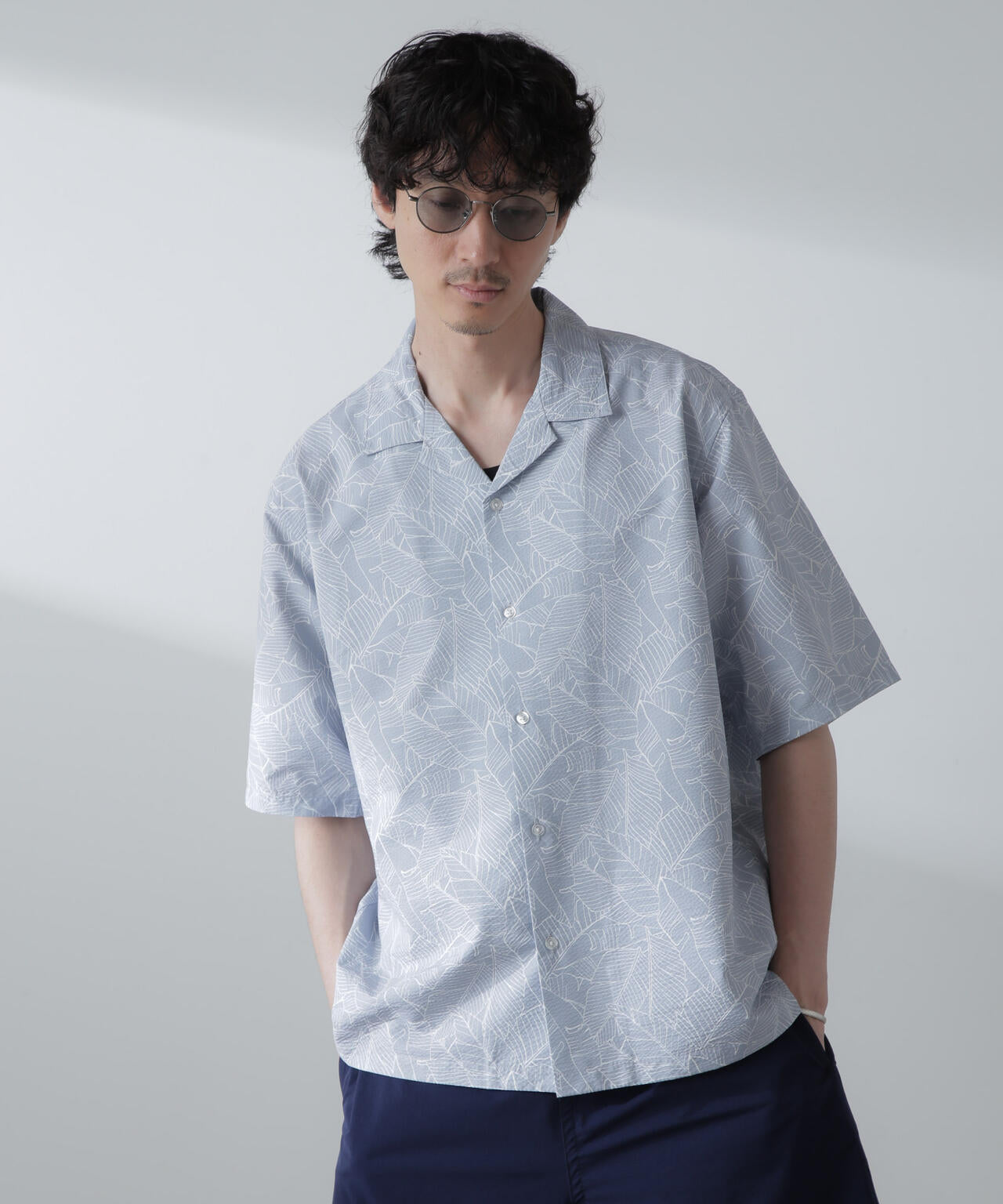 ポリサッカー 総柄プリント シャツ 半袖