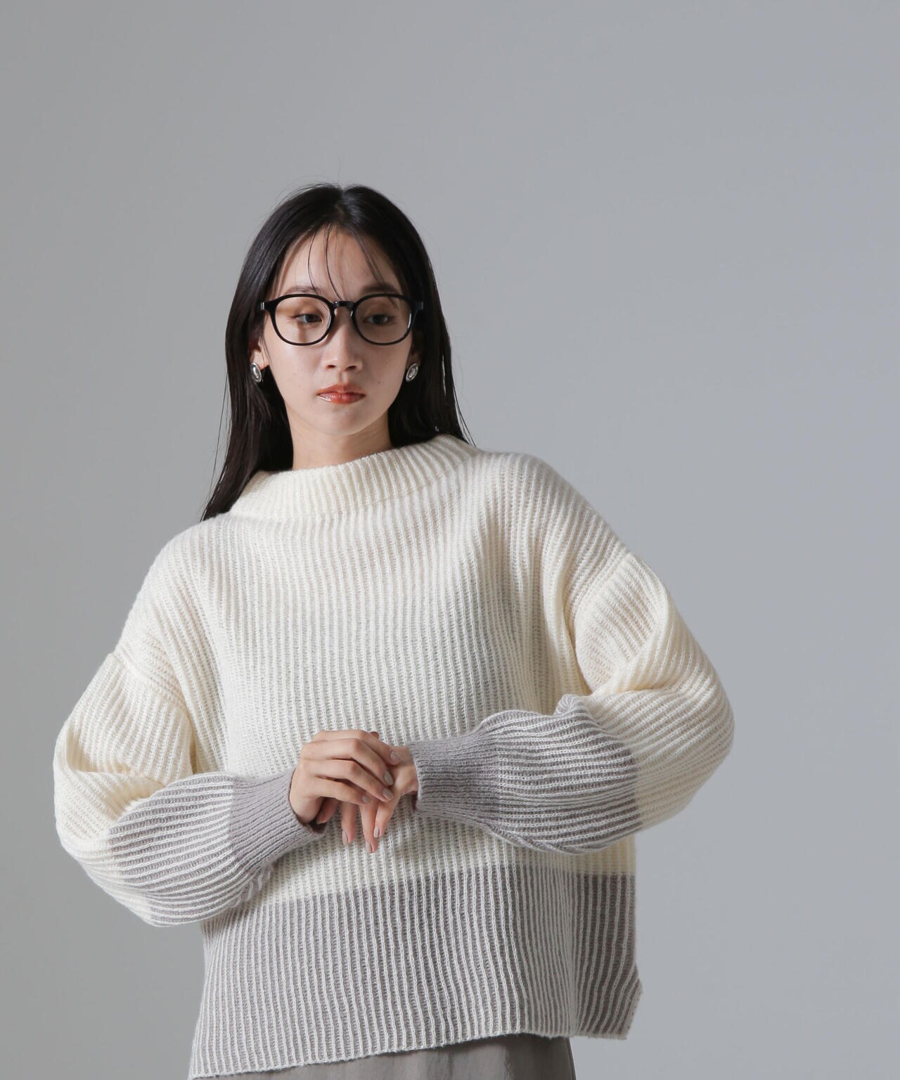 シャドー ストライプ ニット プルオーバー