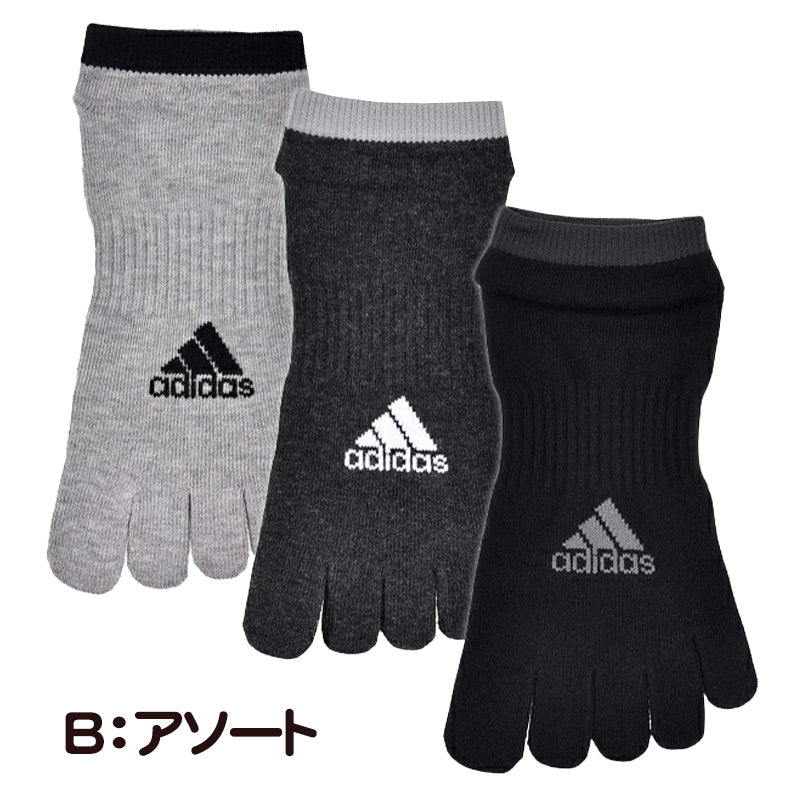 メンズ 靴下 5本指 ソックス くるぶし丈 紳士 adidas 消臭 3足組 24