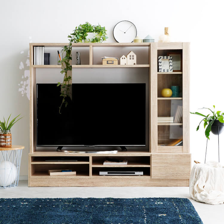 壁面収納テレビ台(ウォルナット/オーク)50型対応の大容量収納 | 【公式