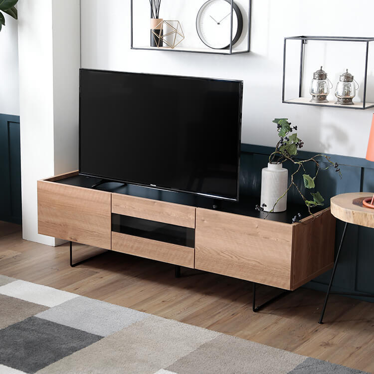 半完成品】ローテレビ台 49型対応の木製(シャビーナチュラル/ホワイト