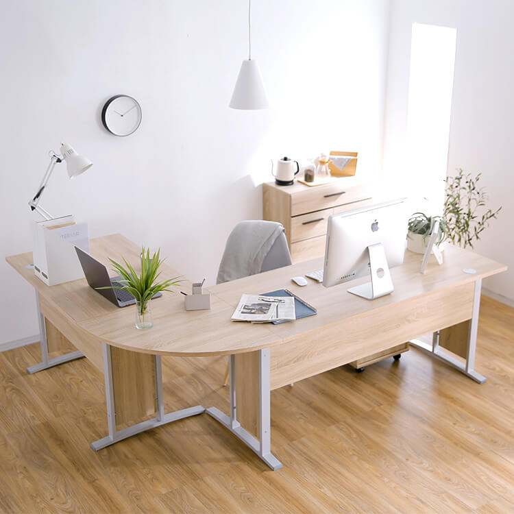 L字デスク(ブラウン/ナチュラル)チェスト収納付きの北欧風木製デスク