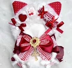 10cm ちびぐるみ ぬい服 白赤ネコちゃん にじぱぺっと しっぽ付き #54