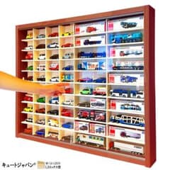 トミカ40台・ロングトミカ20台収納 アクリル障子付 マホガニ色塗装
