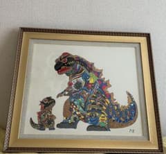 F10】ジミー大西風「Godzilla」模写 サインあり 額装 アクリル 油彩