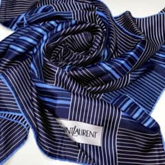 イヴ・サンローランスカーフ ストライプボーダー シルク100% 極美品