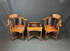 高級家具 螺鈿細工 花梨 中国美術 サイドテーブル 椅子2客 唐木 家具
