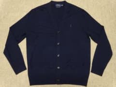 極美品 ポロラルフローレン メリノウール カーディガン 紺 L(日本のXL