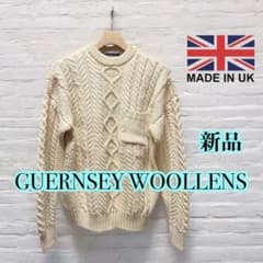 新品 イギリス製 ガンジーウーレンズ ポケット アランセーター ウール