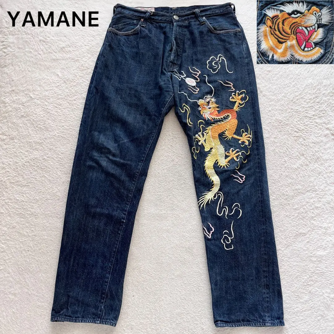 希少エビス総柄刺繍デザイン ダークブルーデニムパンツ2026年最新】虎