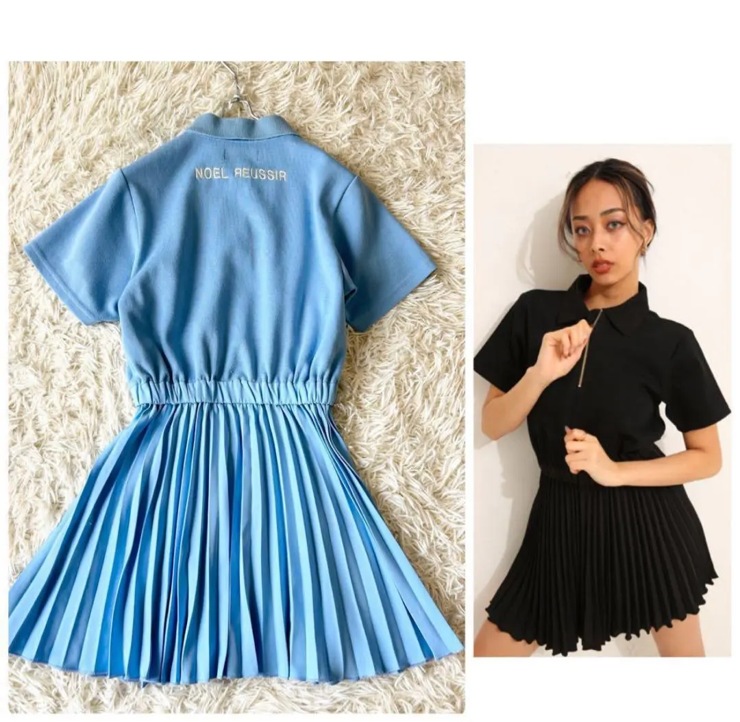 ノエルレシール ゴルフウェア プリーツワンピース ハーフジップ 水色