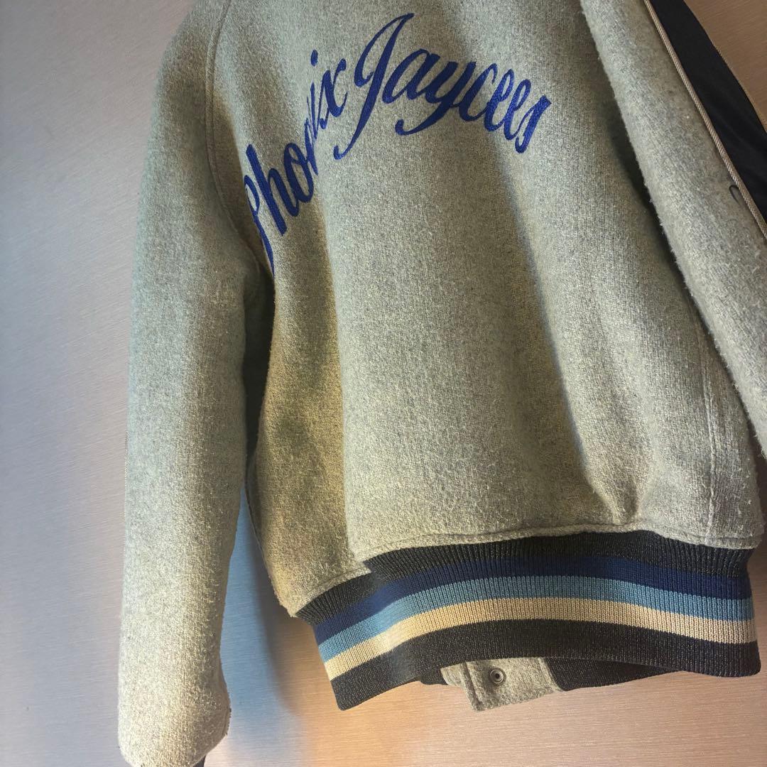 SUGARCANEStyle Eyes スタジャン グレーネイビー　レザー切替