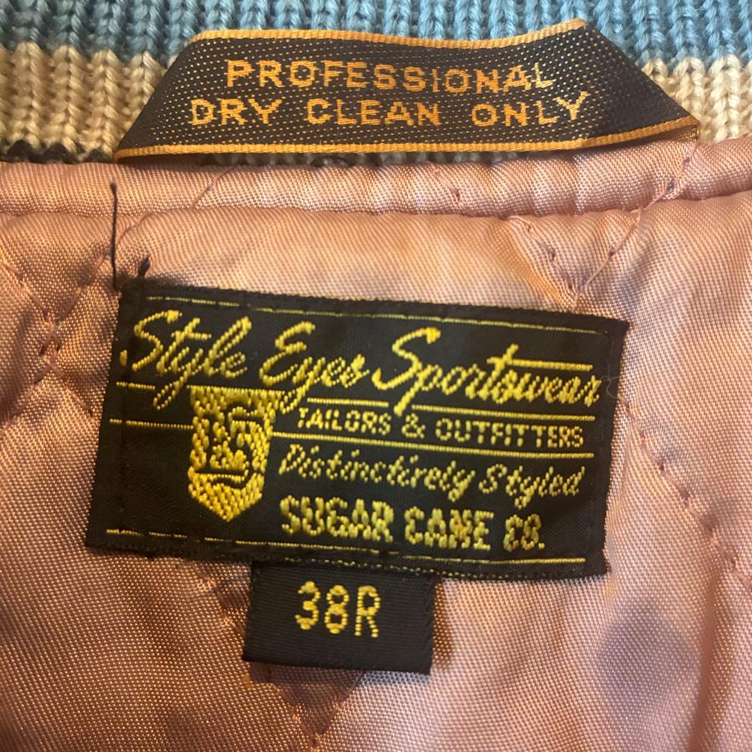 SUGARCANEStyle Eyes スタジャン グレーネイビー　レザー切替