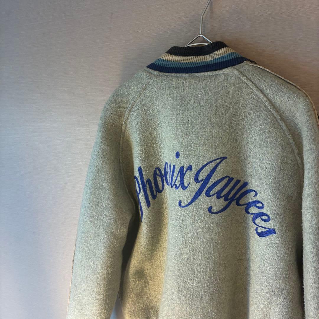 SUGARCANEStyle Eyes スタジャン グレーネイビー　レザー切替