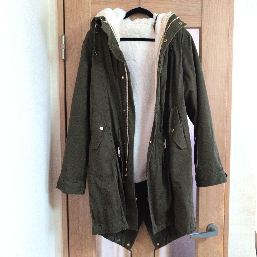 オリーブ色 フード付きモッズコート XL - メルカリ