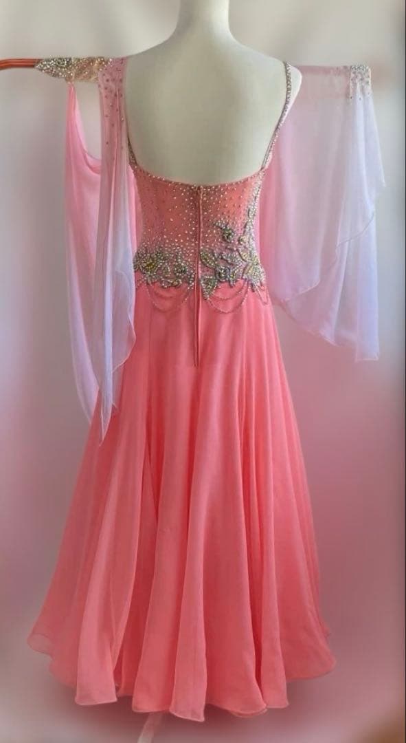 社交ダンス　パーティー　スタンダードドレス　ライトサーモンピンク　S 〜SM