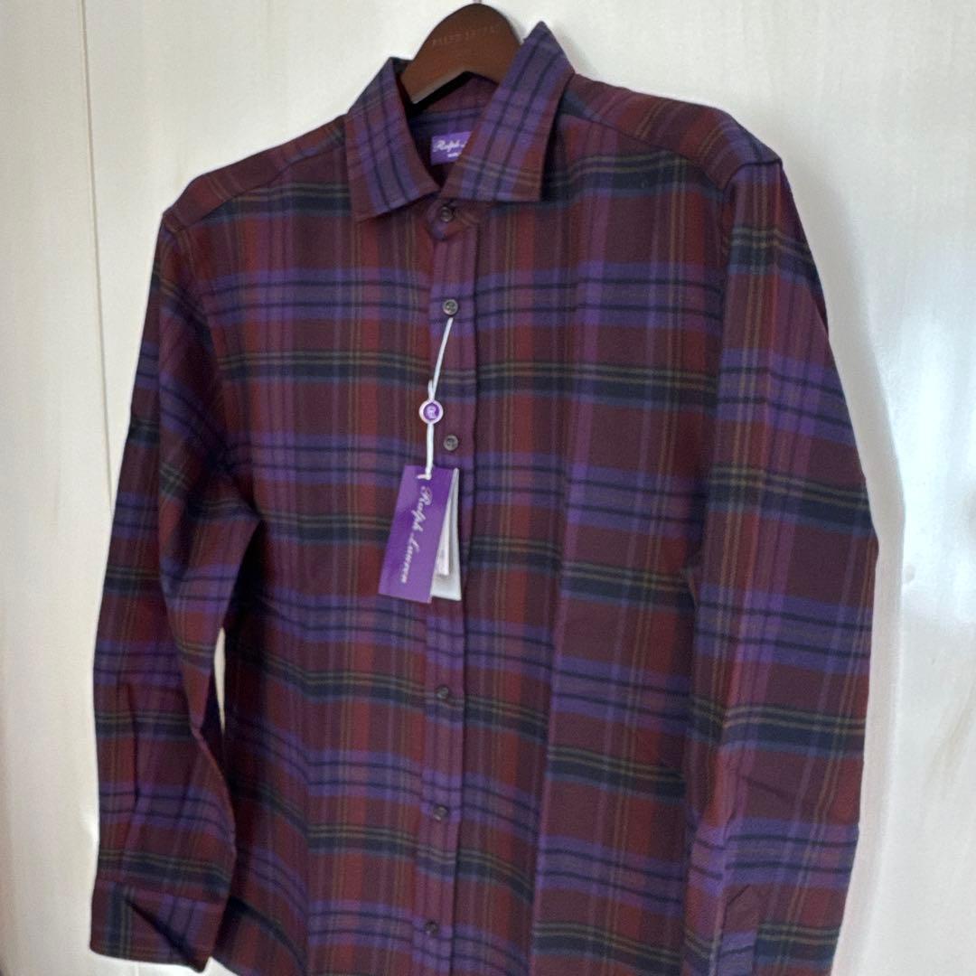 新品　ラルフローレン パープルレーベル　チェックシャツ　パープル　イタリア製　L
