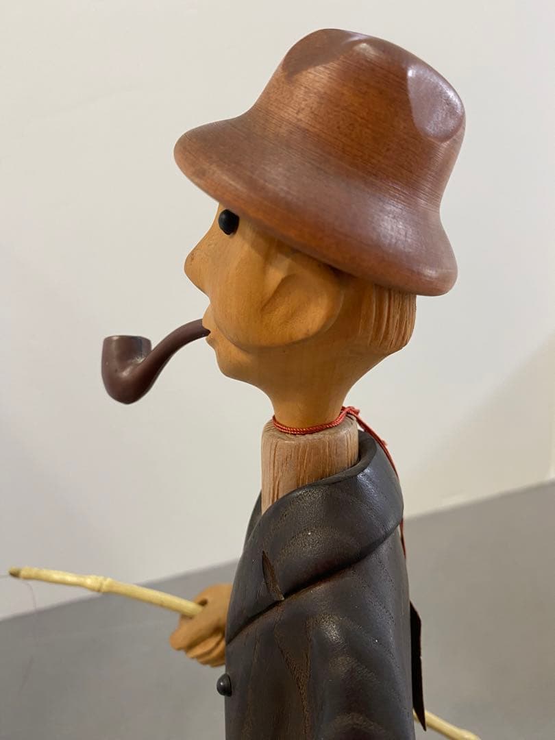 【コンタック】 ROMER イタリア製 ヴィンテージ 木彫り人形 釣り人