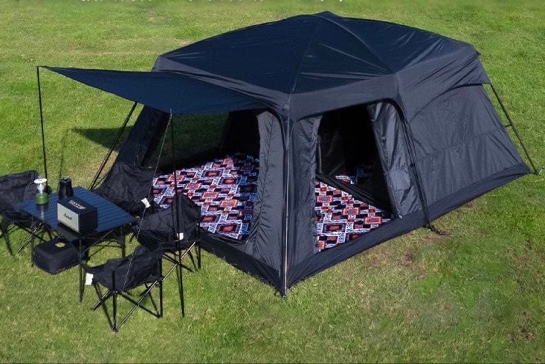 美品　オールブラックキャンプテント 330cm×210cm 4-6人用