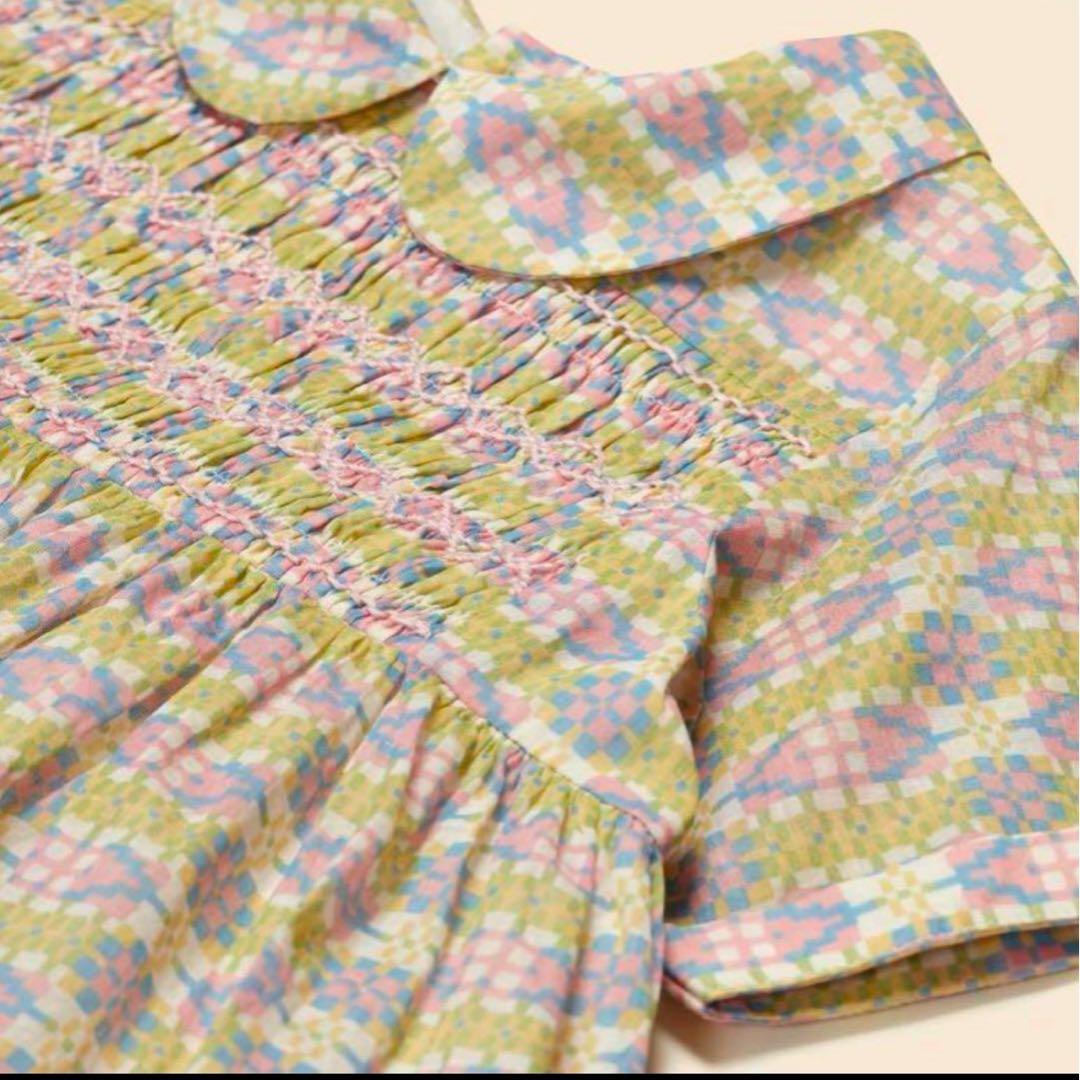 apolina 花柄スモッキングデザイン半袖ワンピース　5-7y