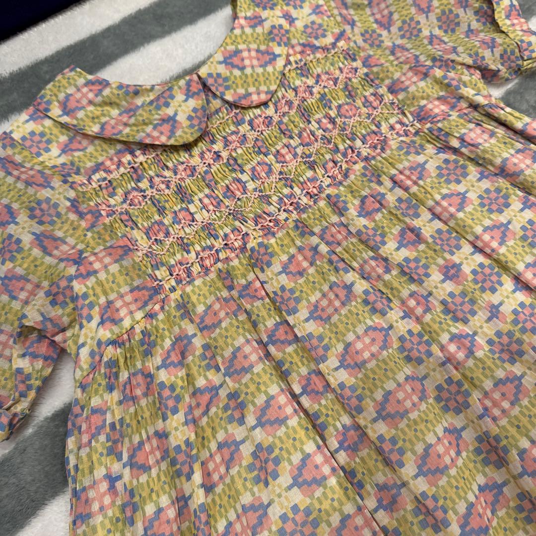 apolina 花柄スモッキングデザイン半袖ワンピース　5-7y