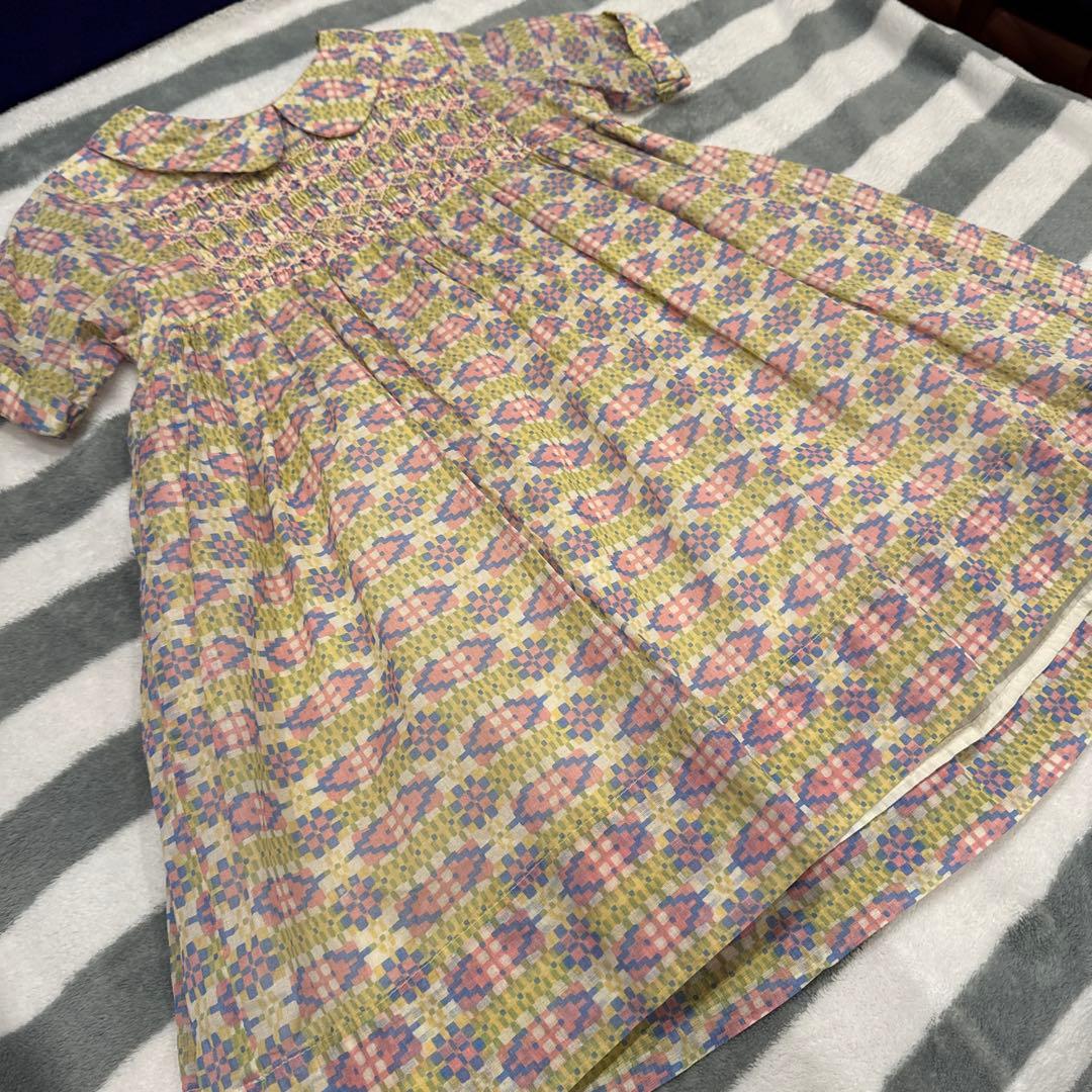 apolina 花柄スモッキングデザイン半袖ワンピース　5-7y