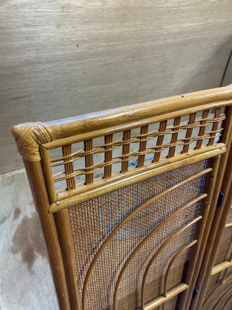 ラタン 3連 パーテーション 衝立 間仕切り 籐 昭和レトロ アンティーク