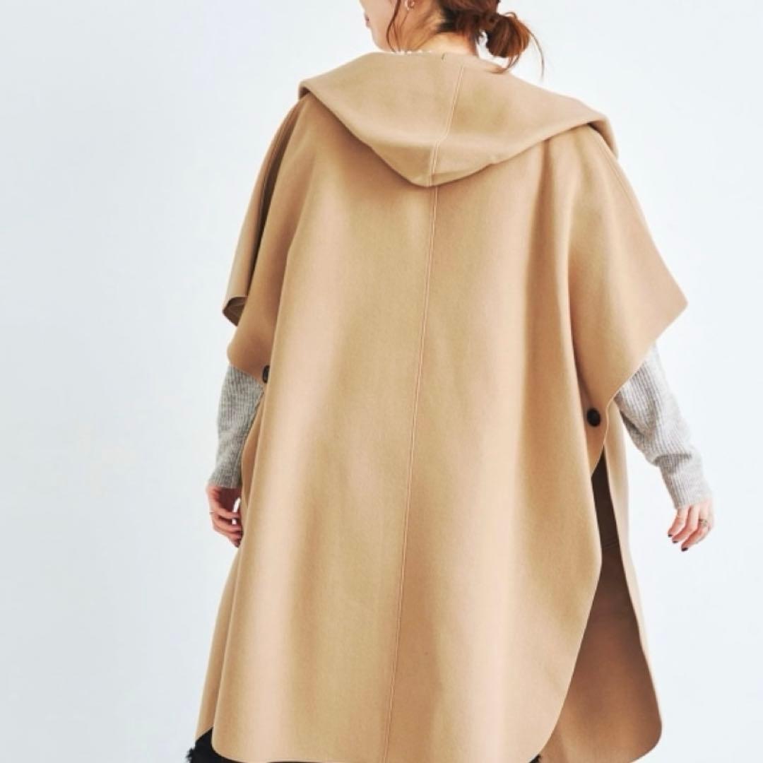 【高島屋購入品】Vaneum クロークフーディポンチョコート　キャメル　ウール