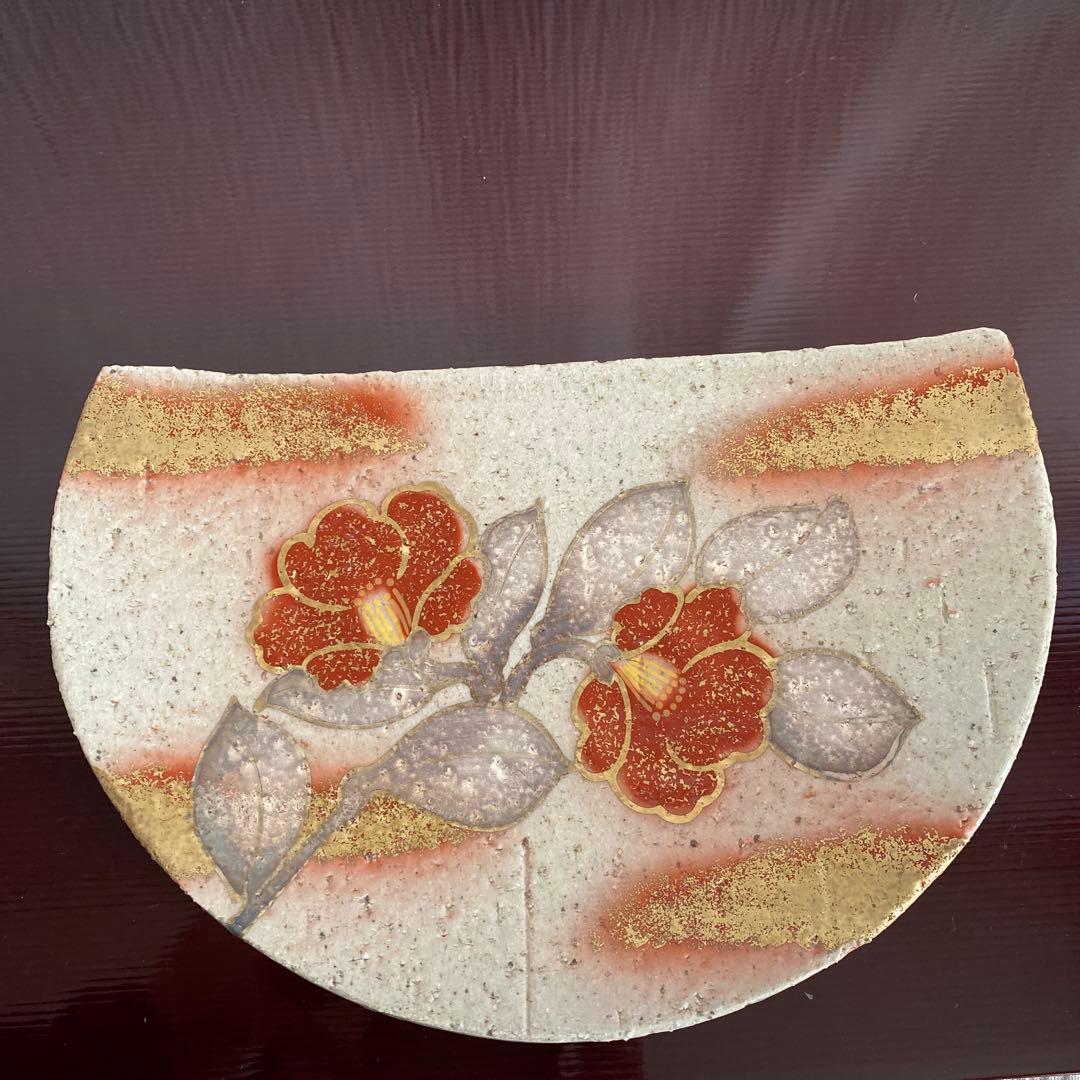 【新品、金銀彩】壯師窯/椿文/菓子皿/揃花柄/中皿/陶器/5枚セット