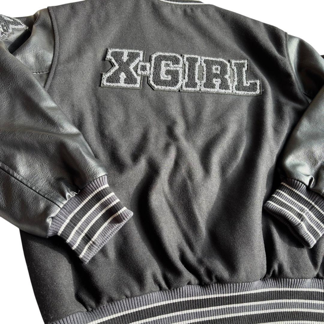 【極美品】X-GIRL エックスガール　￼スタジャン　ワッペン　袖レザー切替　黒