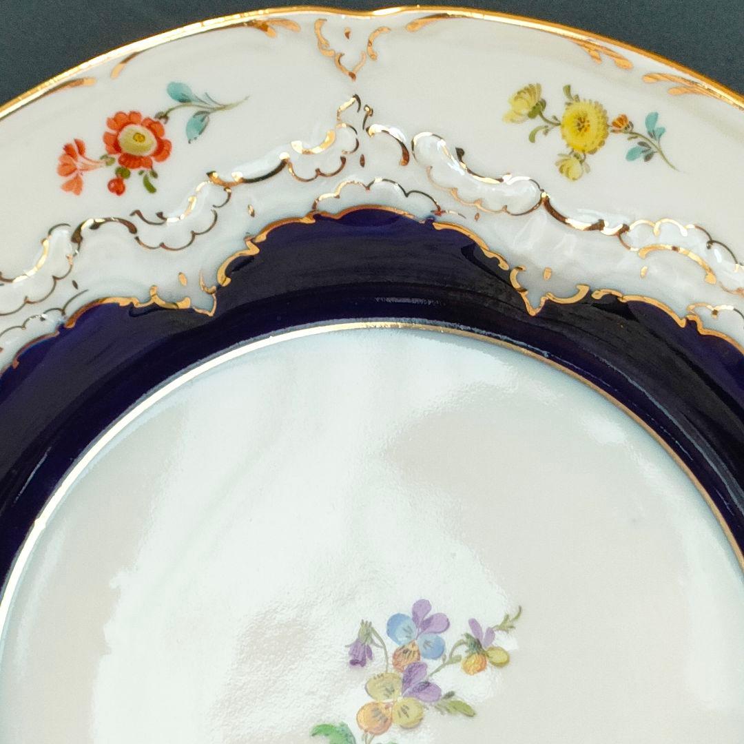 マイセン Bフォーム スキャタードフラワー コバルト 金彩 プレート 皿