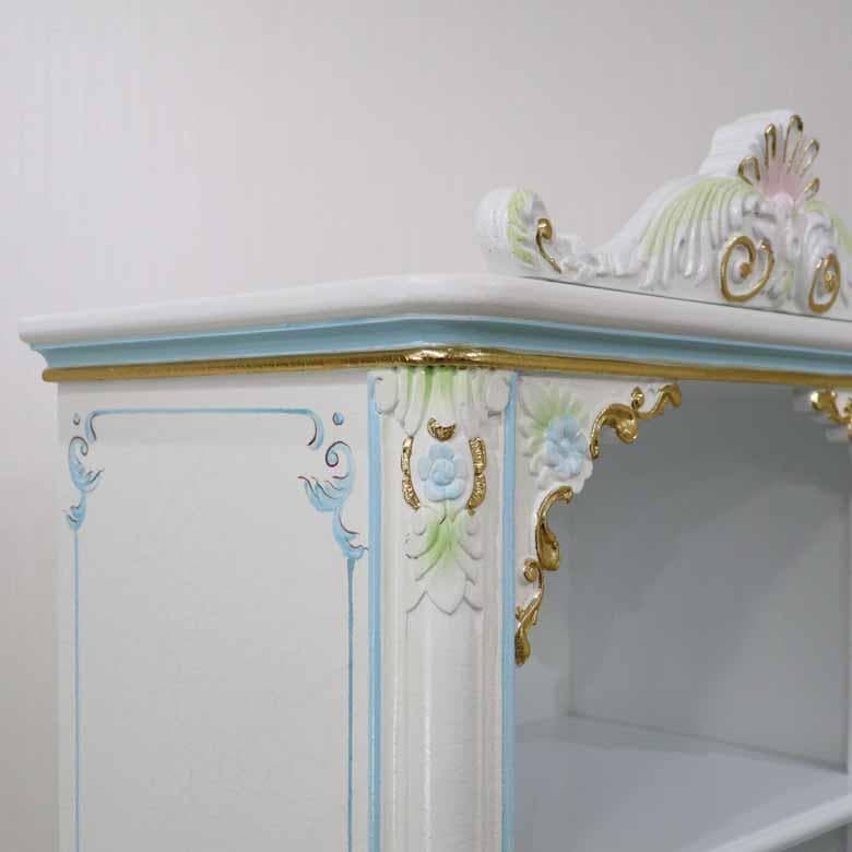 ロココ キャビネット 本棚 完成品 ブックケース 白家具