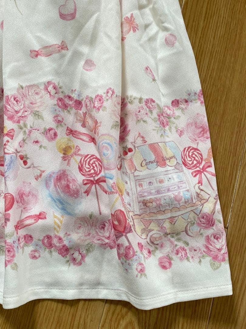 LIZLISA こねこのキャンディワゴン柄ジャンスカワンピース ホワイト