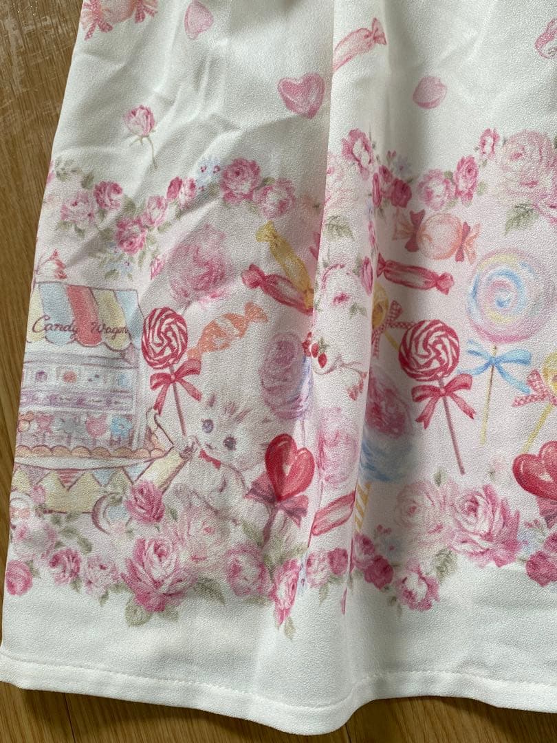 LIZLISA こねこのキャンディワゴン柄ジャンスカワンピース ホワイト