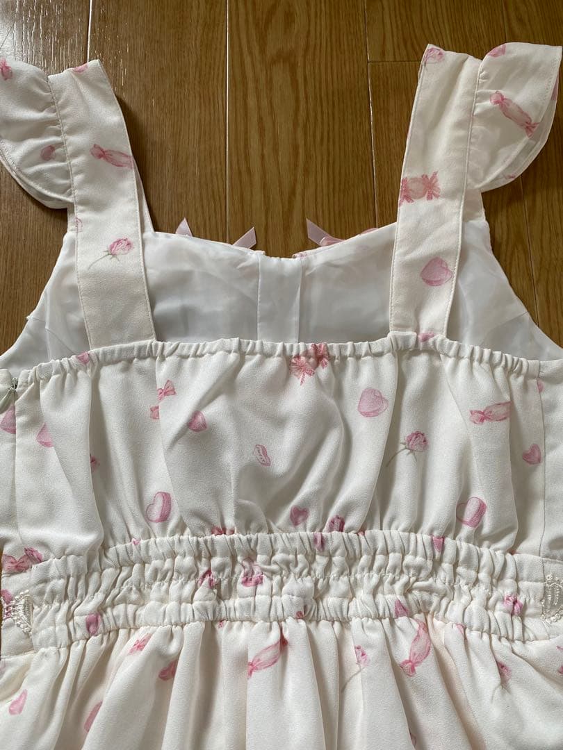 LIZLISA こねこのキャンディワゴン柄ジャンスカワンピース ホワイト