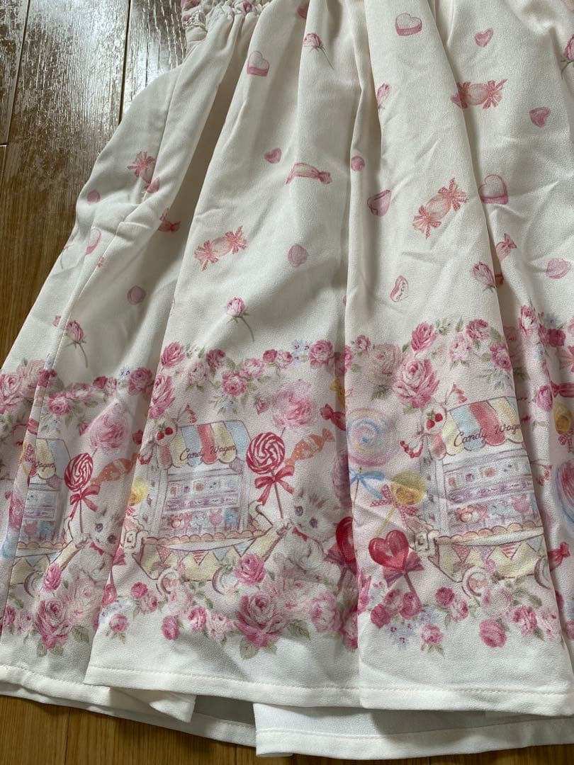 LIZLISA こねこのキャンディワゴン柄ジャンスカワンピース ホワイト