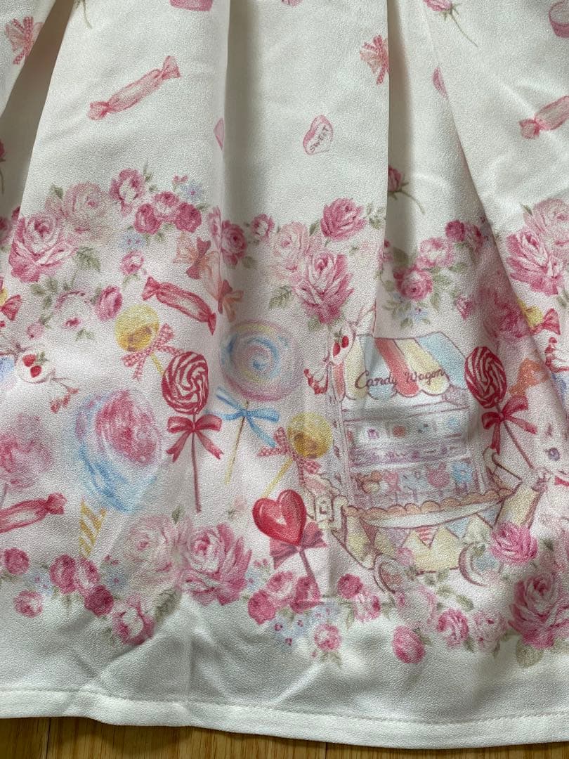 LIZLISA こねこのキャンディワゴン柄ジャンスカワンピース ホワイト