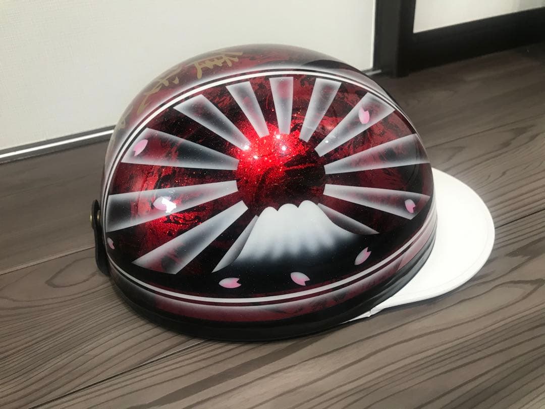 ラメ 富士日章 コルク半 ヘルメット 旧車會 三段シート ロケットカウル