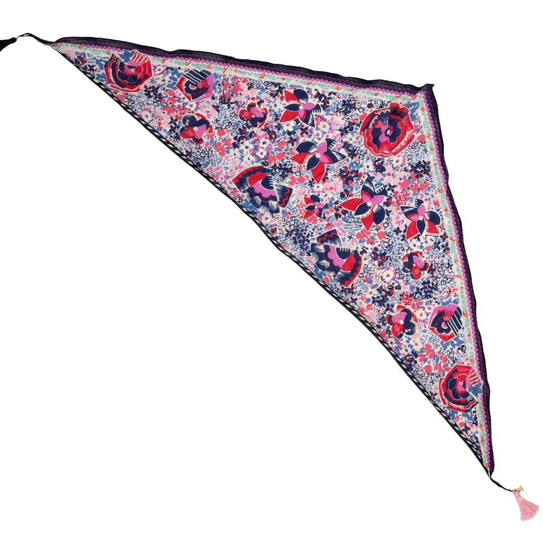 ルイヴィトン LV フローラル柄 スカーフ 三角ストール タッセル付